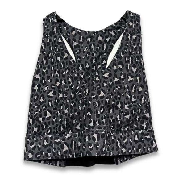 Fabletics Sports Bra Leopard Print Cut-Out Racerback Pullover Black/Gray W XS - Picture 1 of 7